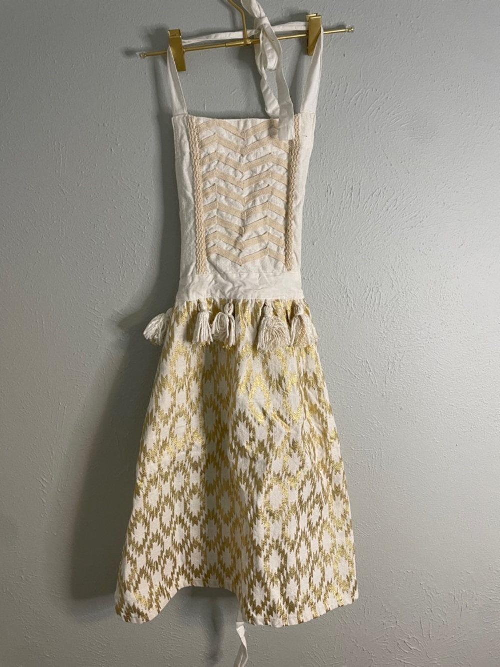 Boho Tassel Apron in Cream & Gold